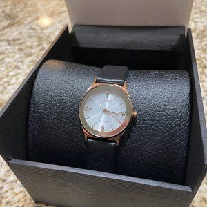 Citizen women's eco-drive 3-hand watch black leather band w/ rose gold NWOT